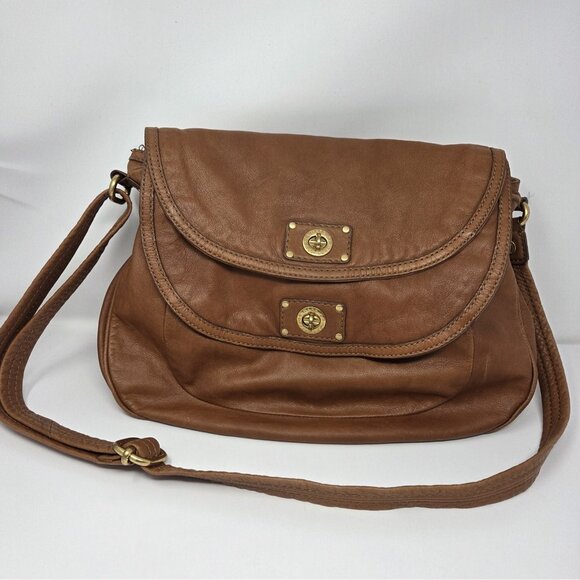 MARC BY MARC JACOBS Cognac Tan Cross Body Bag Leather Boho Slouchy Purse - Picture 1 of 14